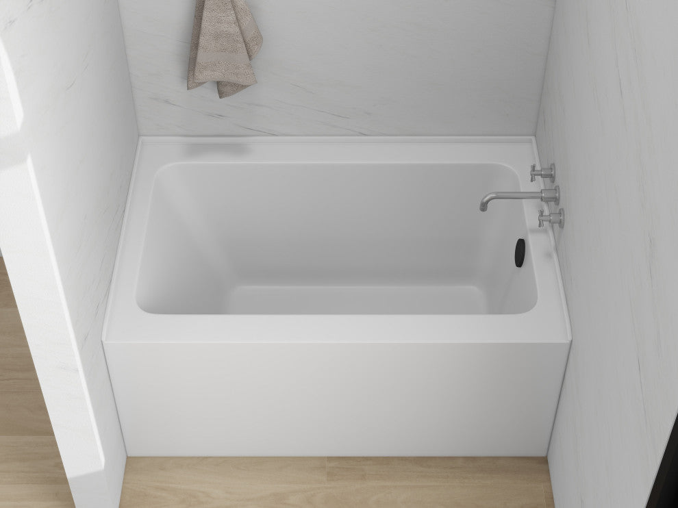 Vanity Art Alcove Soaking Acrylic Bathtub, White/Matte Black, 48"x32", Right