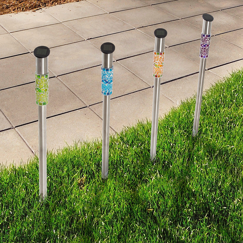 Pure Garden Solar Outdoor LED Light, Stainless Steel Mosaic Column