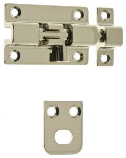 Genuine Solid Brass 2" Security Barrel Bolt, Bright Nickel