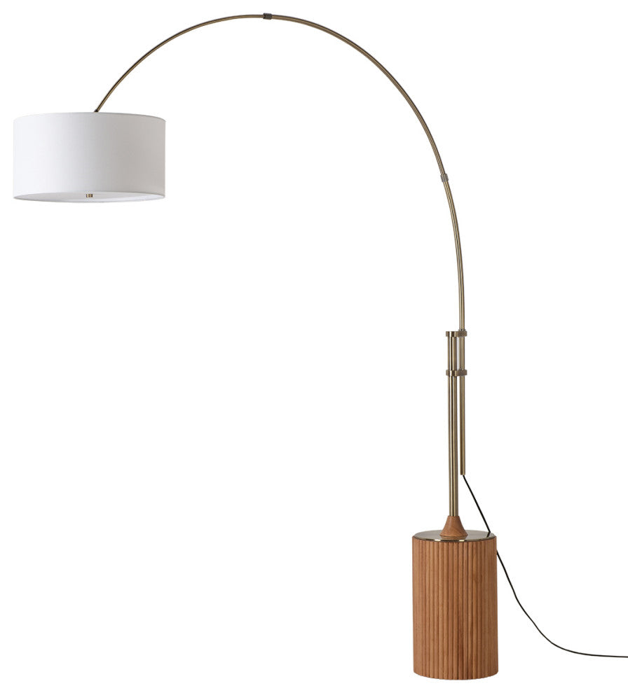 Tambo Arc Floor Lamp, Natural Ash Wood Finish, Weathered Brass