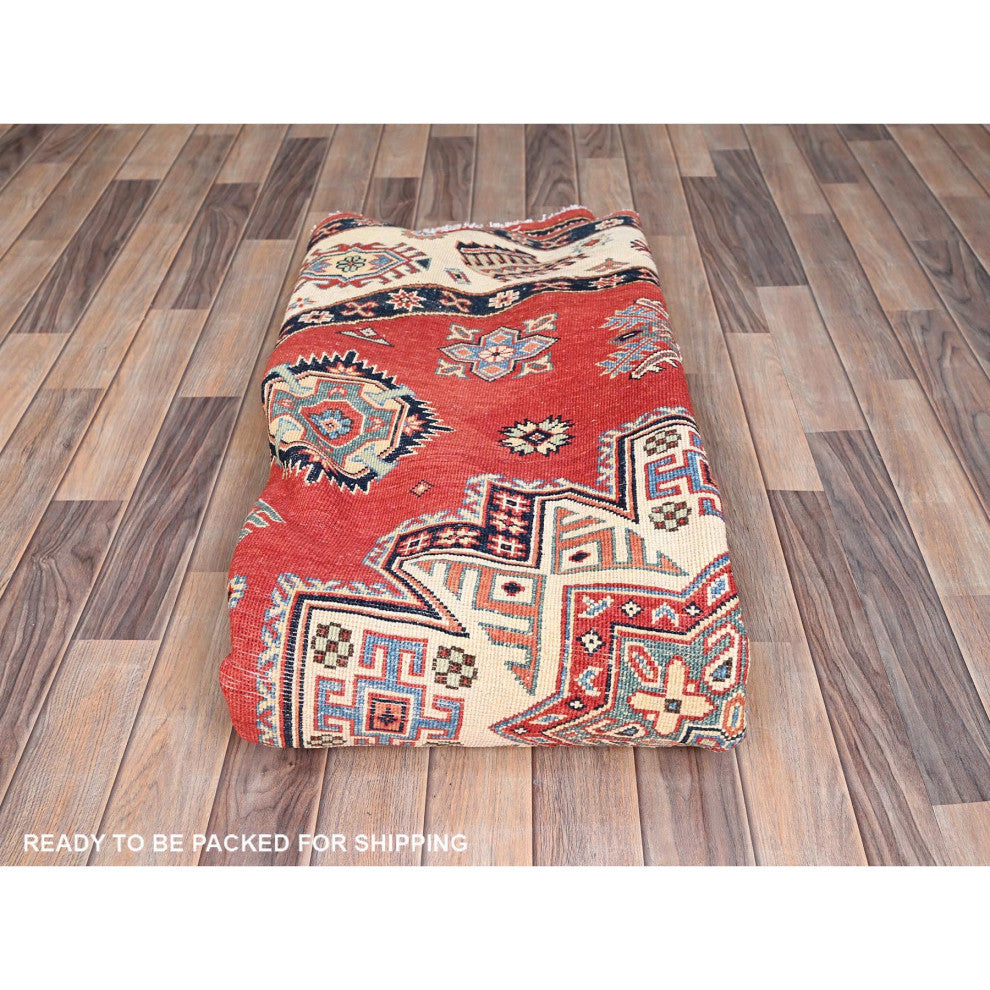 Red, Special Kazak, Pure Wool, Hand Knotted, Round Oriental Rug, 8'x7'9"