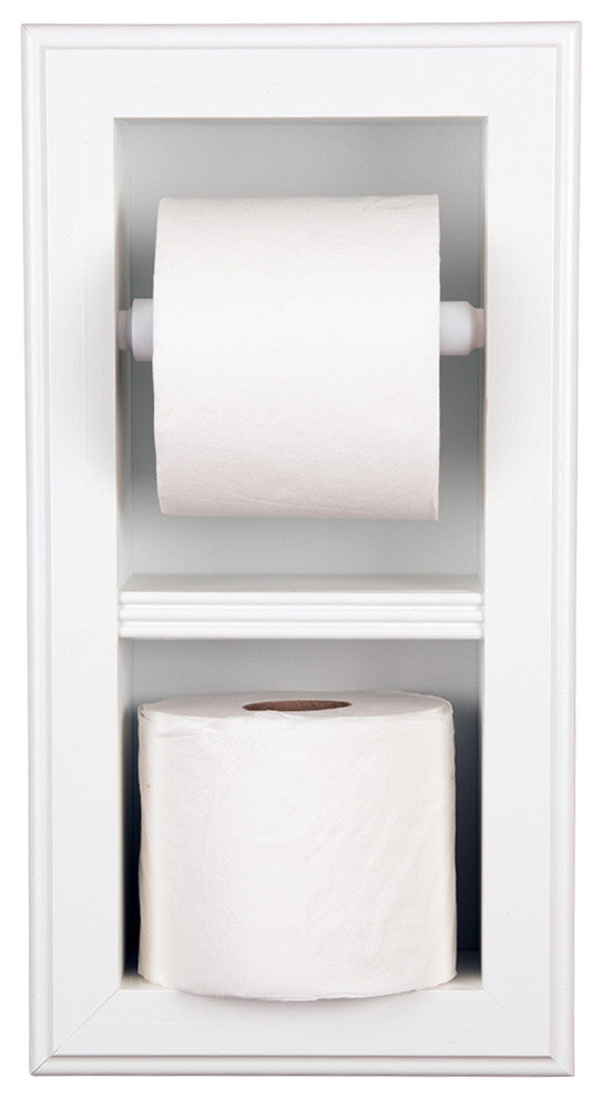Bayshore Recessed Solid Wood Double Toilet Paper Holder 7 x 14.5, White Enamel