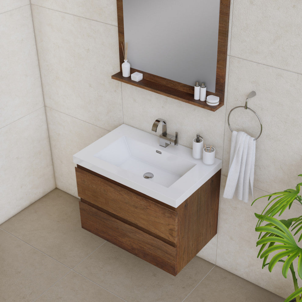 Paterno 30" Wall Mounted Bathroom Vanity, Rosewood
