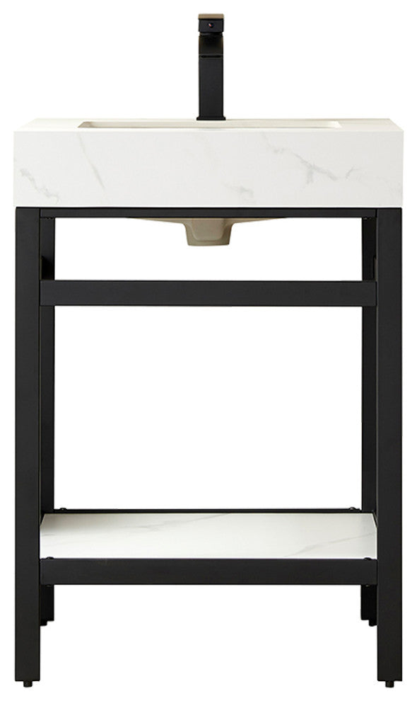 Funes Bath Vanity without Mirror, Matte Black Hardware, 24'', White Stone Top