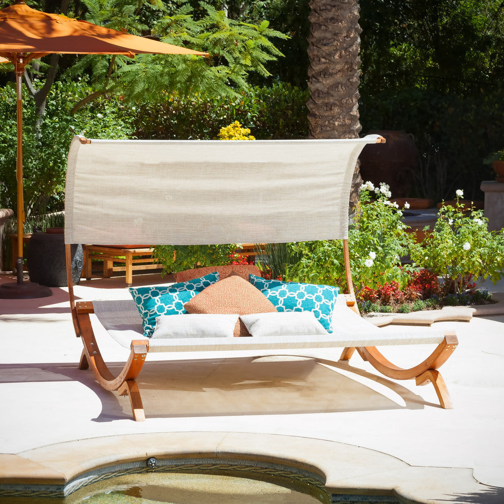 GDF Studio Rosalie Outdoor Patio Chaise Lounge Sunbed And Canopy