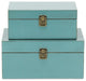 Wooden Keepsake Boxes, Set of 2, Teal