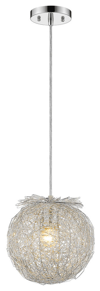 Distratto 1-Light Polished Chrome Pendant Enmeshed Aluminum Wire Shade (12")