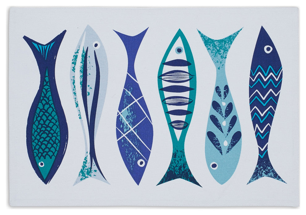 Blue Fish Placemat Set, 13x19 inches, 6 Piece