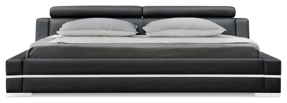 Hera Black Leather Platform Bed, King