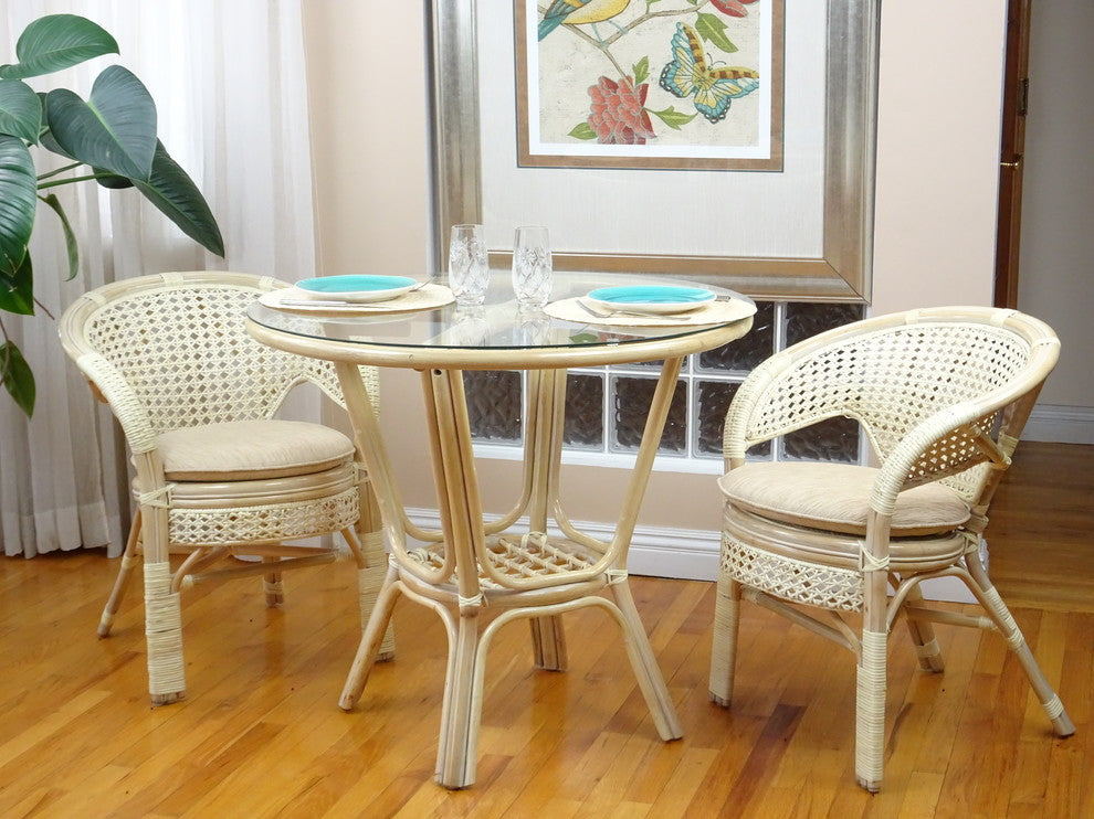 Pelangi Wicker Rattan Dining Round Table, White Wash