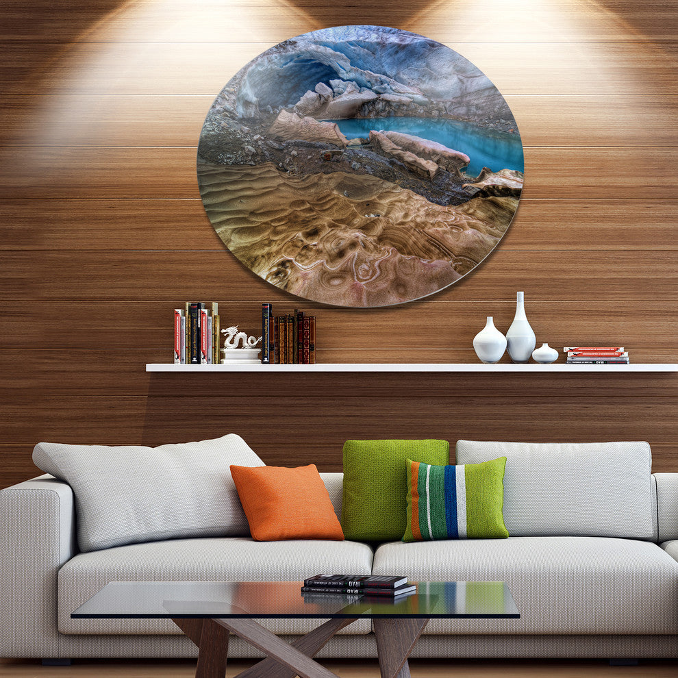 Brilliant Turquoise Melt Pool, Landscape Round Wall Art, 36"