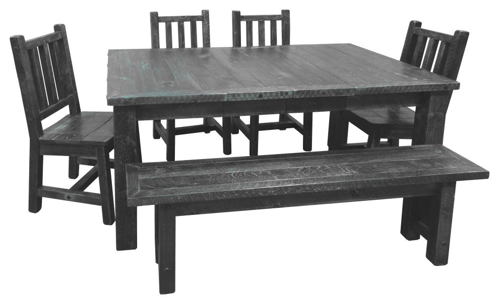 Rustic Barn Wood Style Timber Peg Extension Dining Set, Smokey Gray, 2-Leaf 42" X 66"
