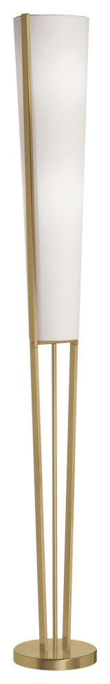 2 Light Incandescent Floor Lamp, Aged Brass with White Shade