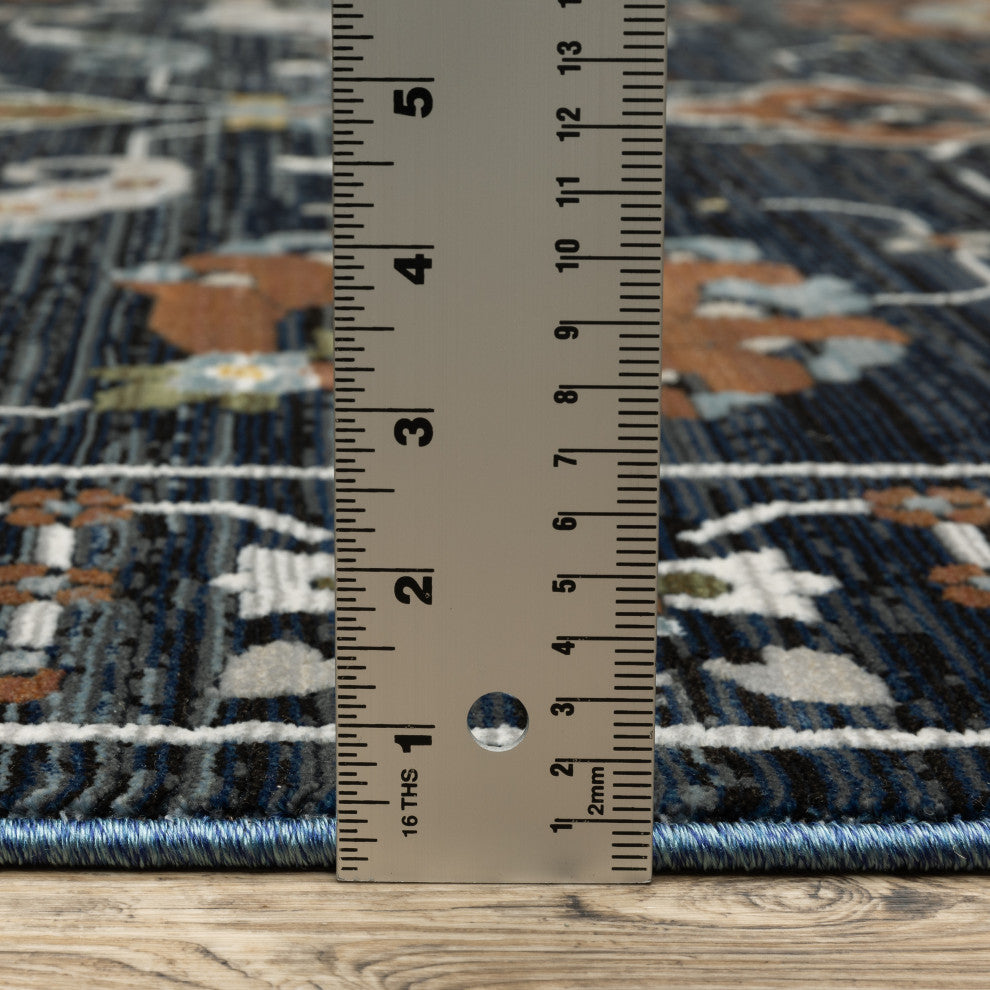 Keller Traditional Floral Navy/ Rust Area Rug, 5'3" x 7'6"