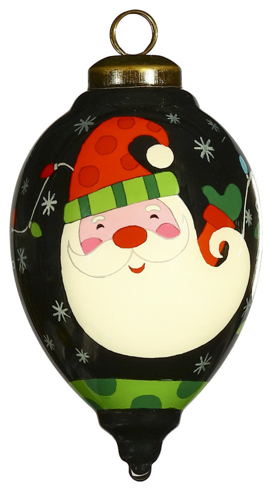 Santa in Holiday Lights Hand Painted Mouth Blown Glass Ornament