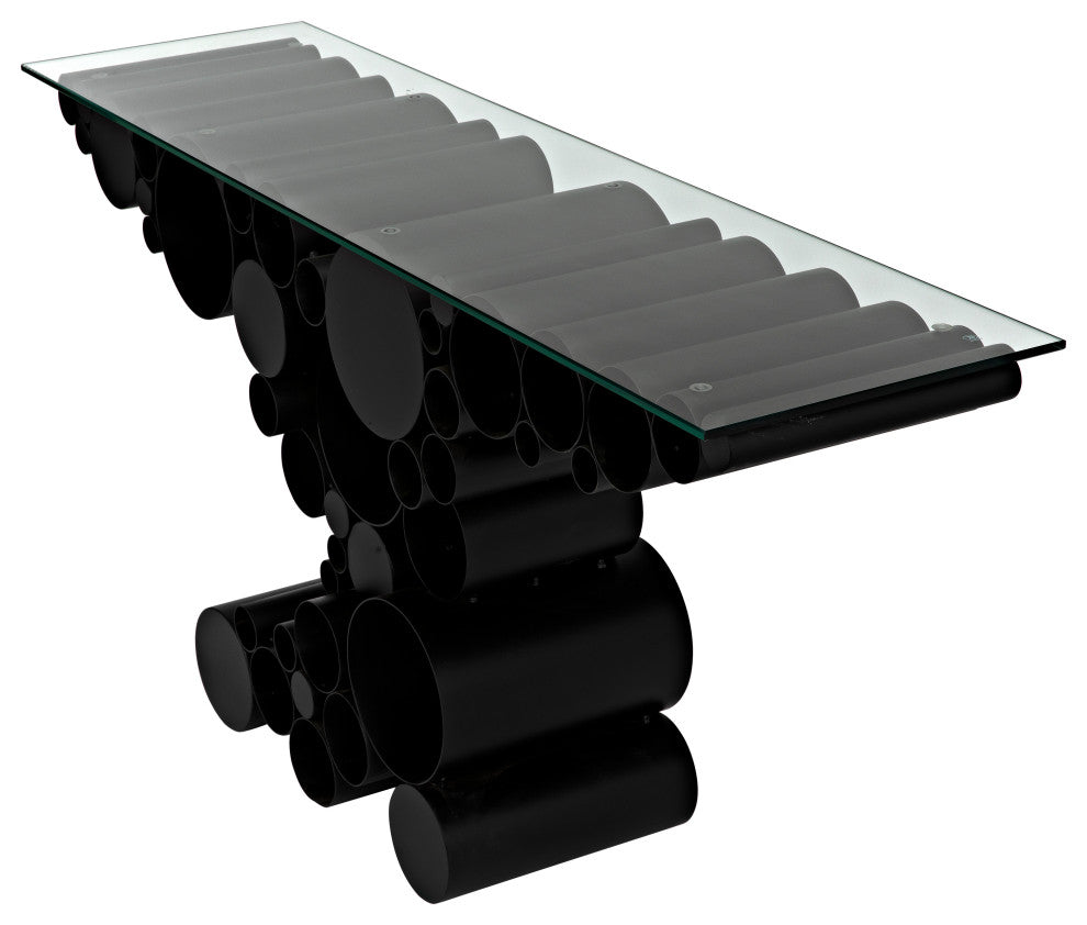 NOIR Furniture - Paradox Console, Black Metal with Glass Top - GCON371MTB
