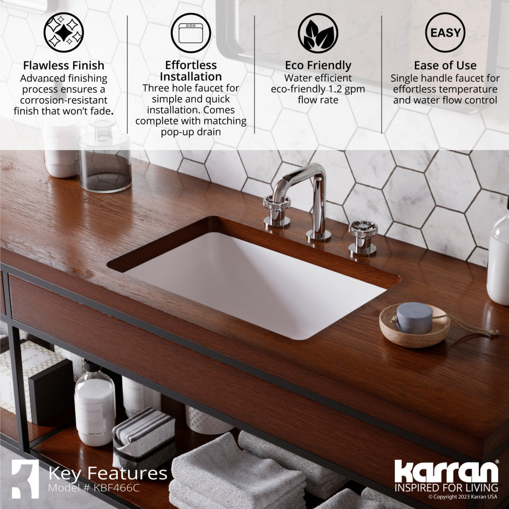 Karran 2-Handle 3-Hole Widespread Faucet With Pop-up Drain, Chrome