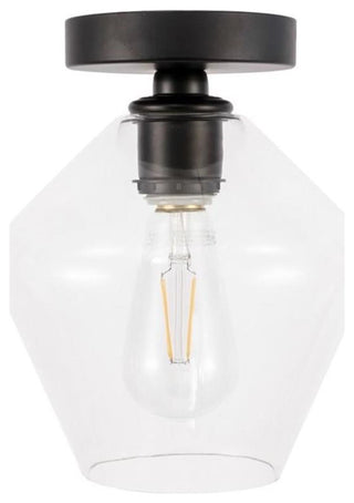 Living District Gene 1-Light Metal & Glass Flush Mount in Black/Clear