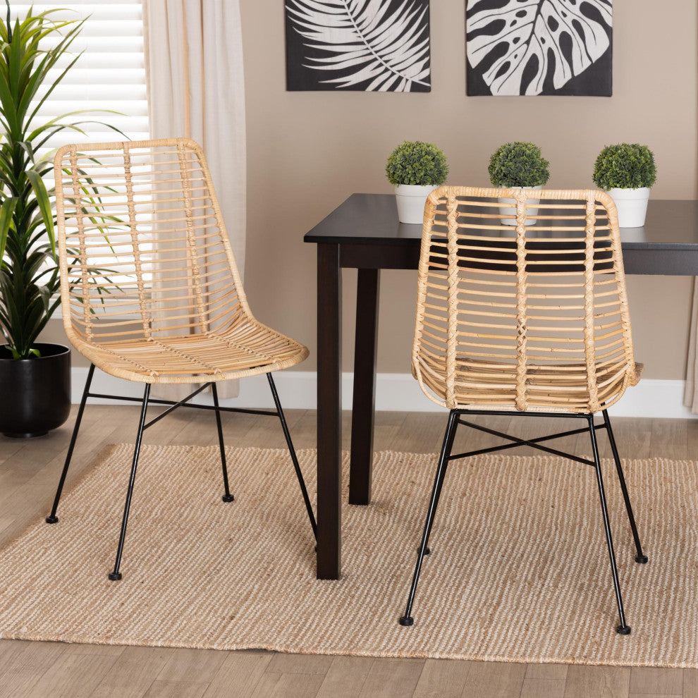 Rosalin Rattan and Metal Dining Chairs, Set of 2