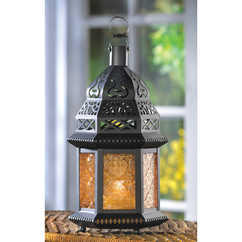 Large Yellow Glass Moroccan Style Lantern