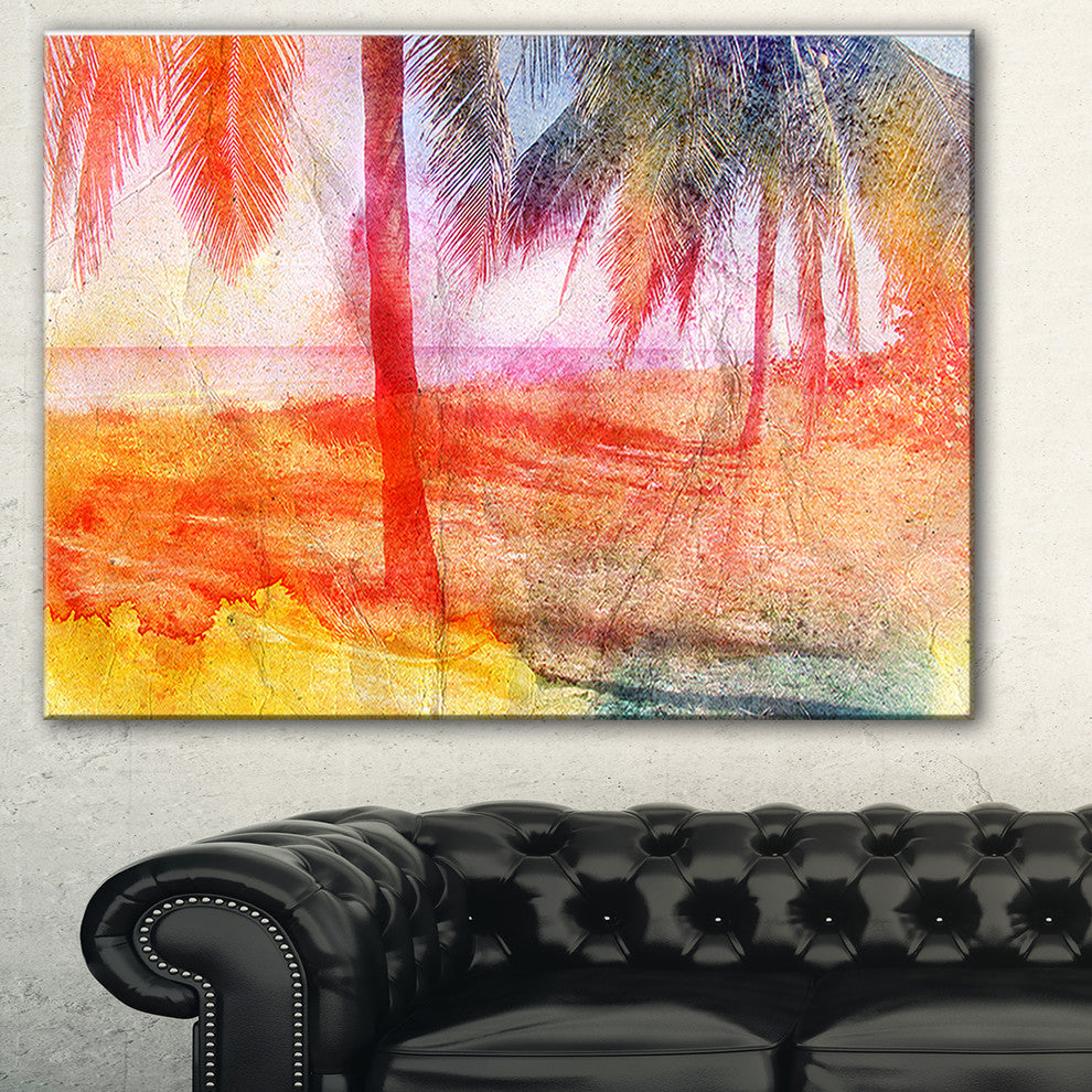 "Red Retro Palm Trees" Canvas Print