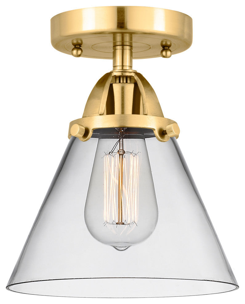 Large Cone Semi-Flush Mount, Satin Gold, Clear, Clear
