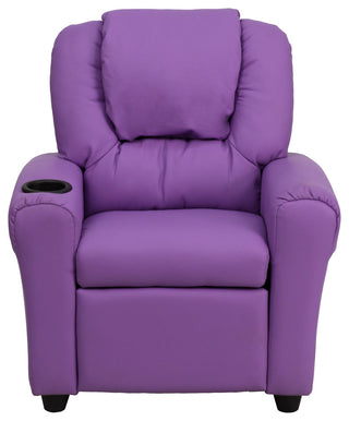 Contemporary Lavender Vinyl Kids Recliner with Cup Holder and Headrest