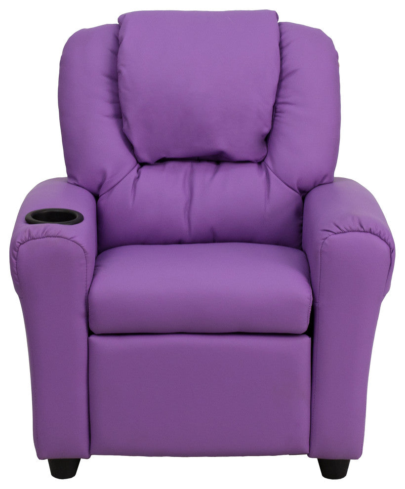 Contemporary Lavender Vinyl Kids Recliner with Cup Holder and Headrest