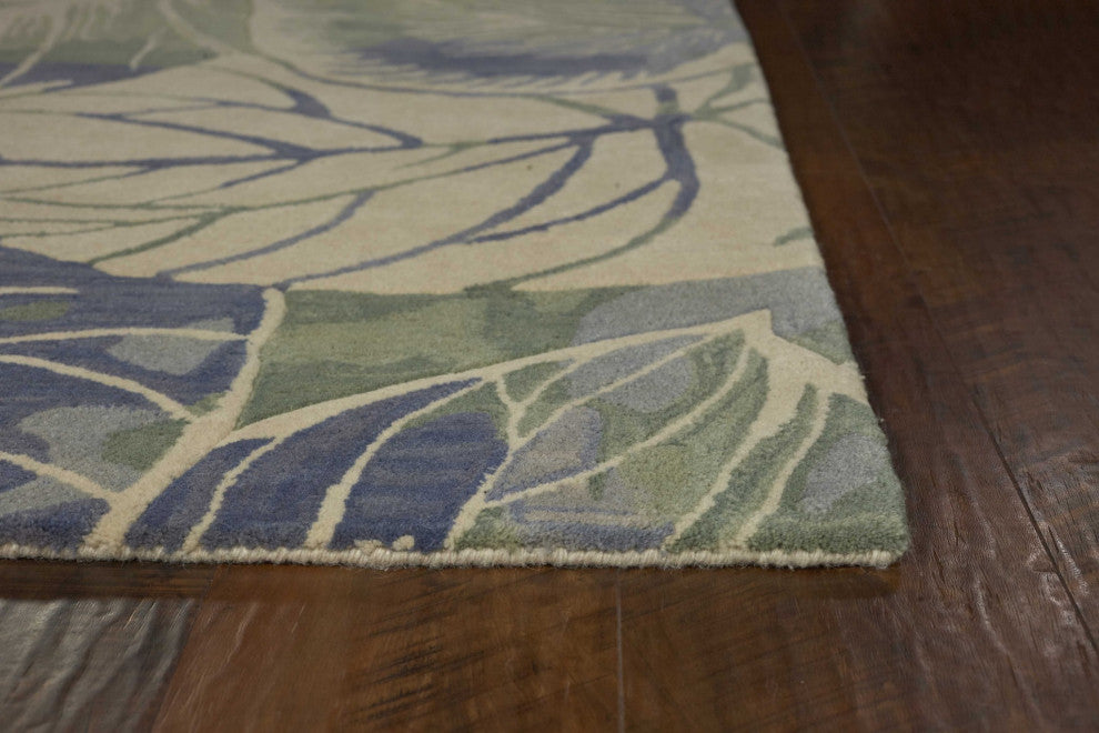 HomeRoots 7' x 9' Wool Blue or Green Area Rug
