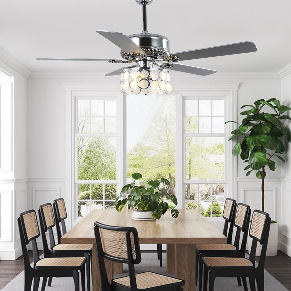 CurveCurio 52" Large Chrome Seashell Shade Ceiling Fan w 3 Light Quiet DC Motor