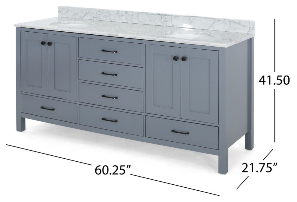 Kayla Contemporary 60" Wood Double Sink Bathroom Vanity With Marble Counter Top
