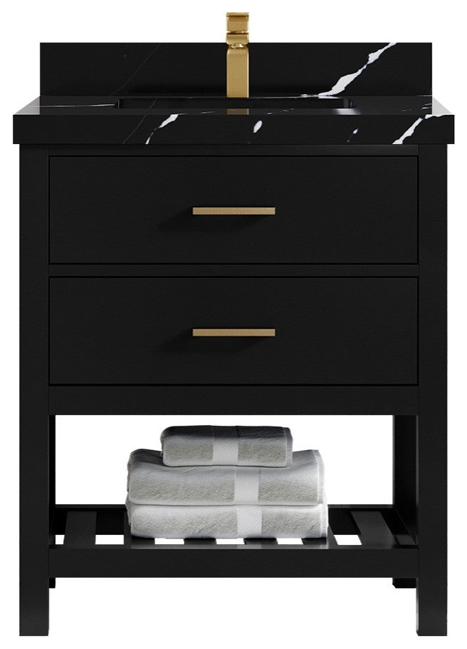 Parker 30" Single Sink Bath Vanity, Black 2" Calacatta Black