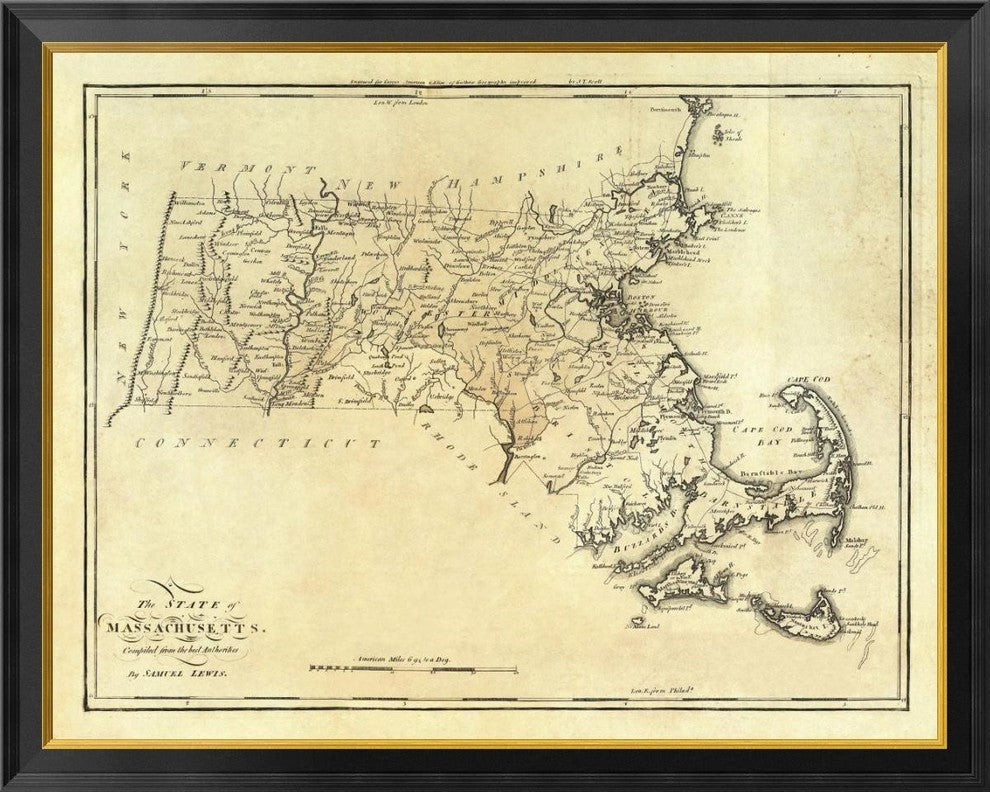 "State of Massachusetts, 1795" Framed Canvas Giclee by Mathew Carey, 40x32"