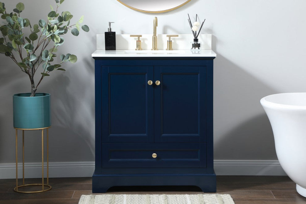Elegant VF15530BL-BS 30"Single Bathroom Vanity, Blue With Backsplash