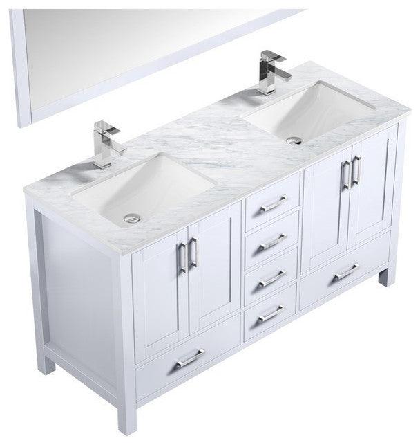 Jacques 60" White Double Sink Vanity Set with White Carrara Marble Top