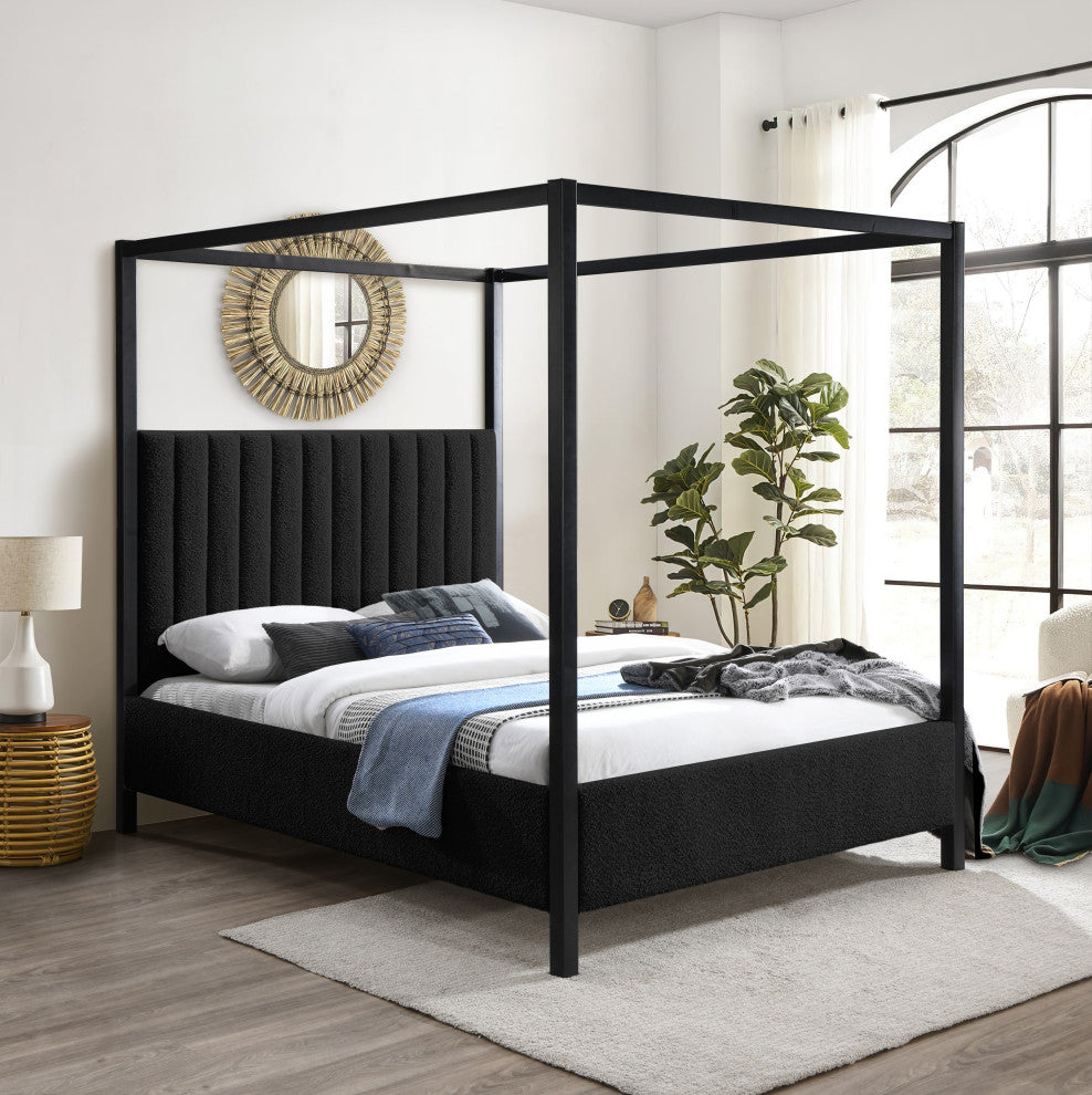 Kelly Boucle Fabric Upholstered Bed, Black, King
