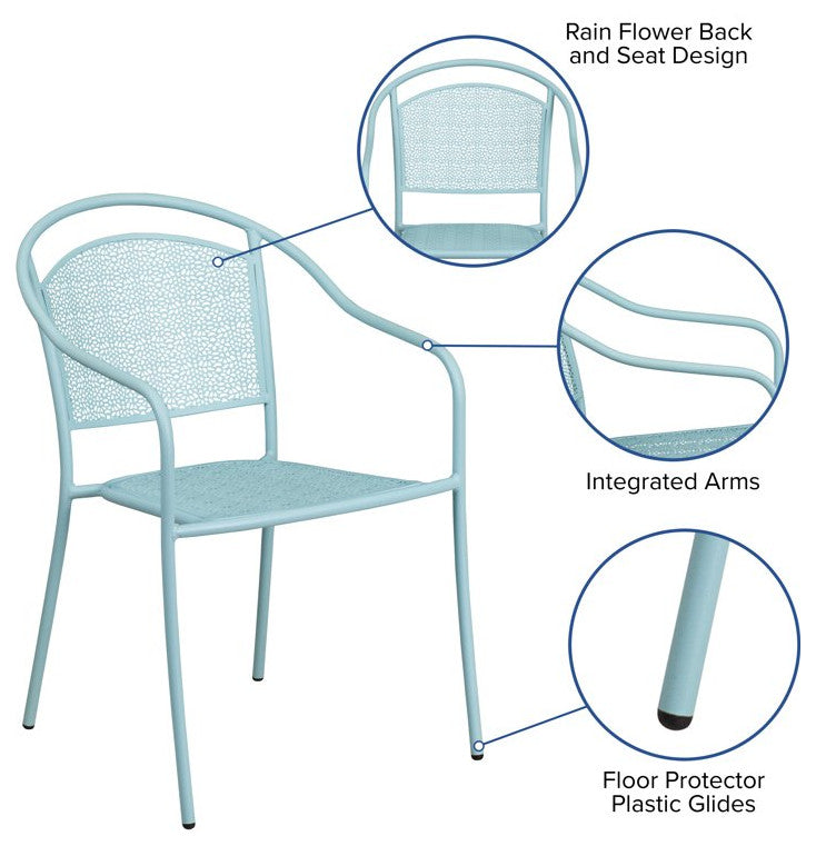Set of 5 Indoor Outdoor Chair, Rain Flower Seat & Curved Backrest, Sky Blue