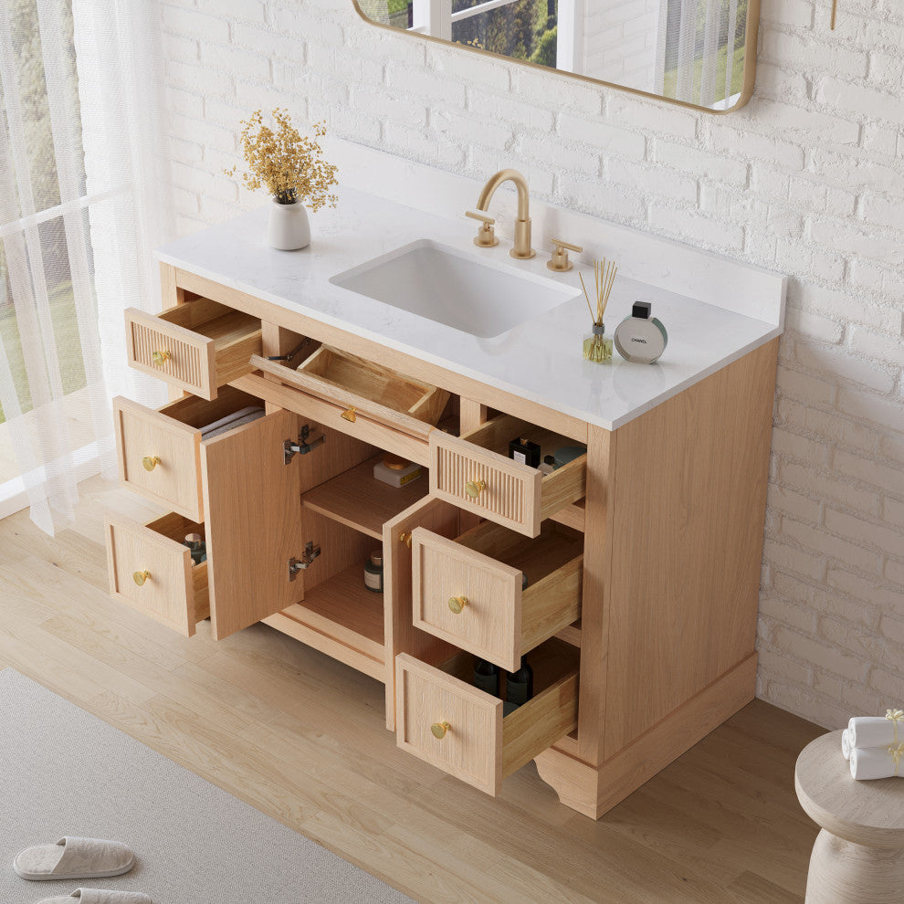 Solid Wood Bathroom Vanity with Carrara White Quartz Top, CUPC-certified Sink, 48"