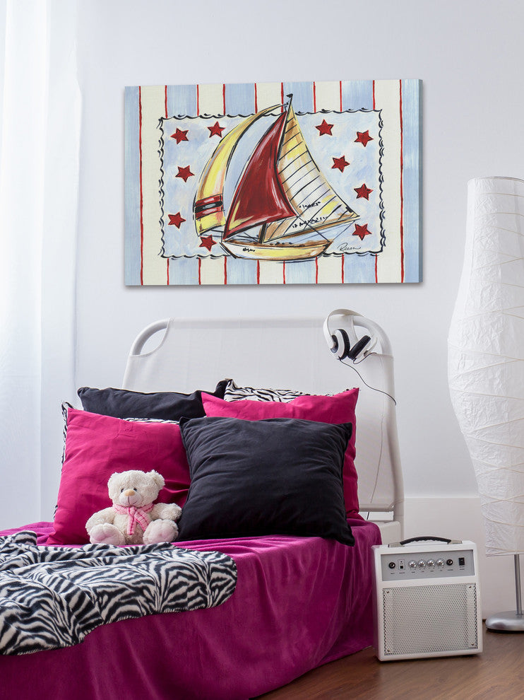 Marmont Hill, "Sailboat Red" by Reesa Qualia Painting on Wrapped Canvas, 24x16