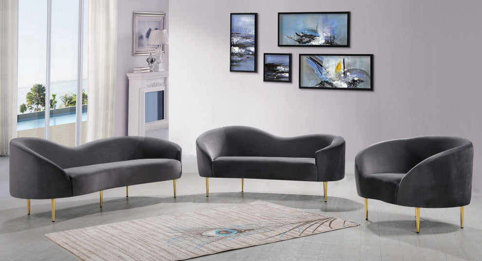 Ritz Velvet Upholstered Sofa, Grey
