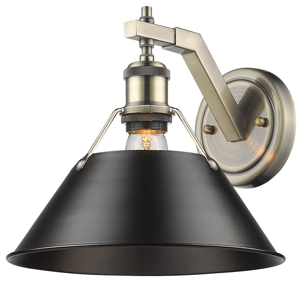 Golden Lighting 3306-1W AB Orwell 10" Tall Wall Sconce - Aged Brass / Pine