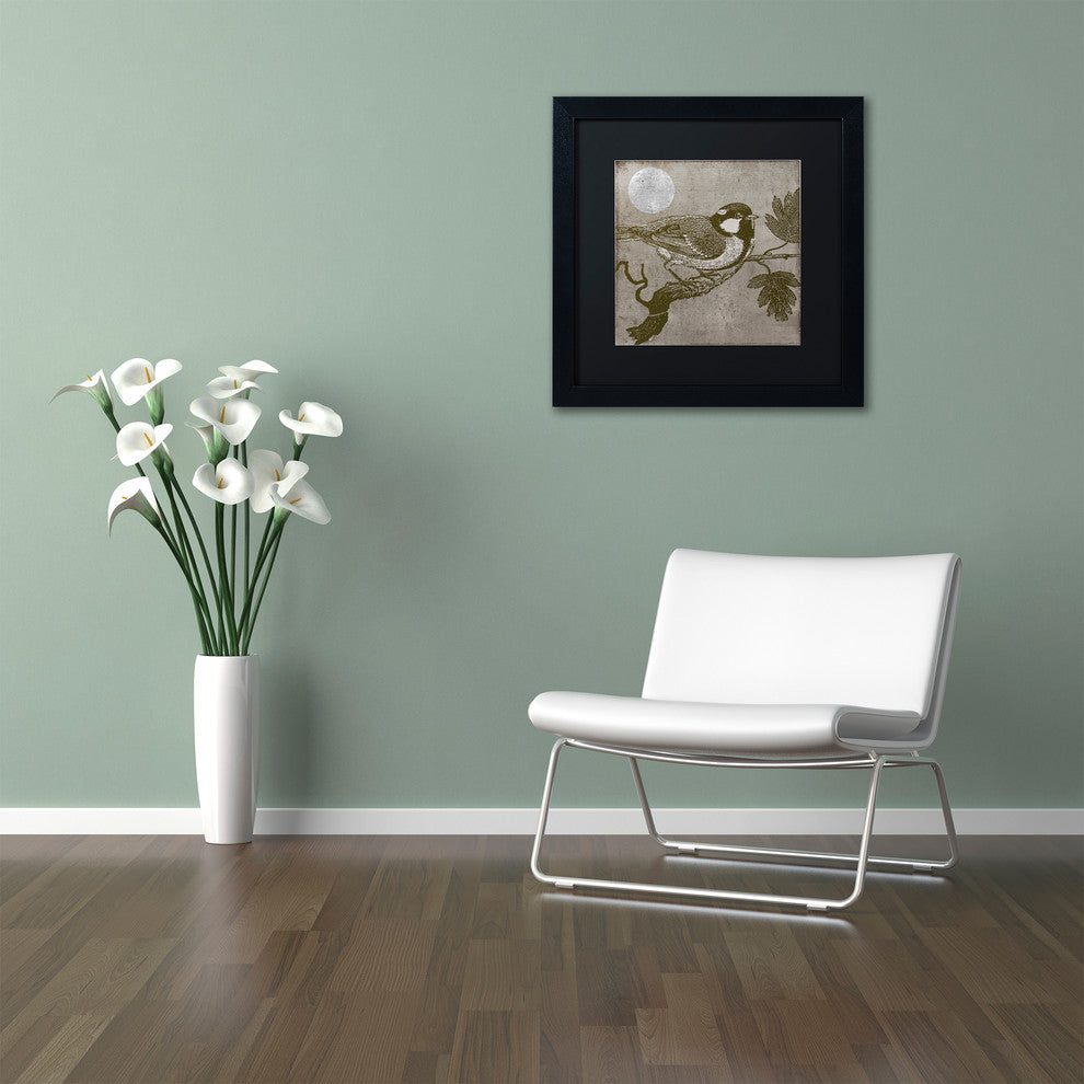 Color Bakery 'Moon Bird' Art, Black Frame, Black Matte, 16"x16"
