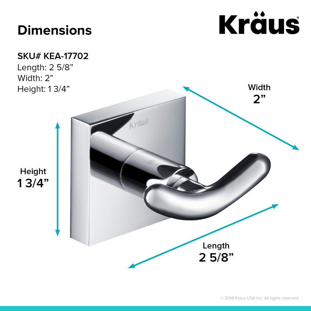 Ventus Bathroom Robe and Towel Double Hook, Chrome