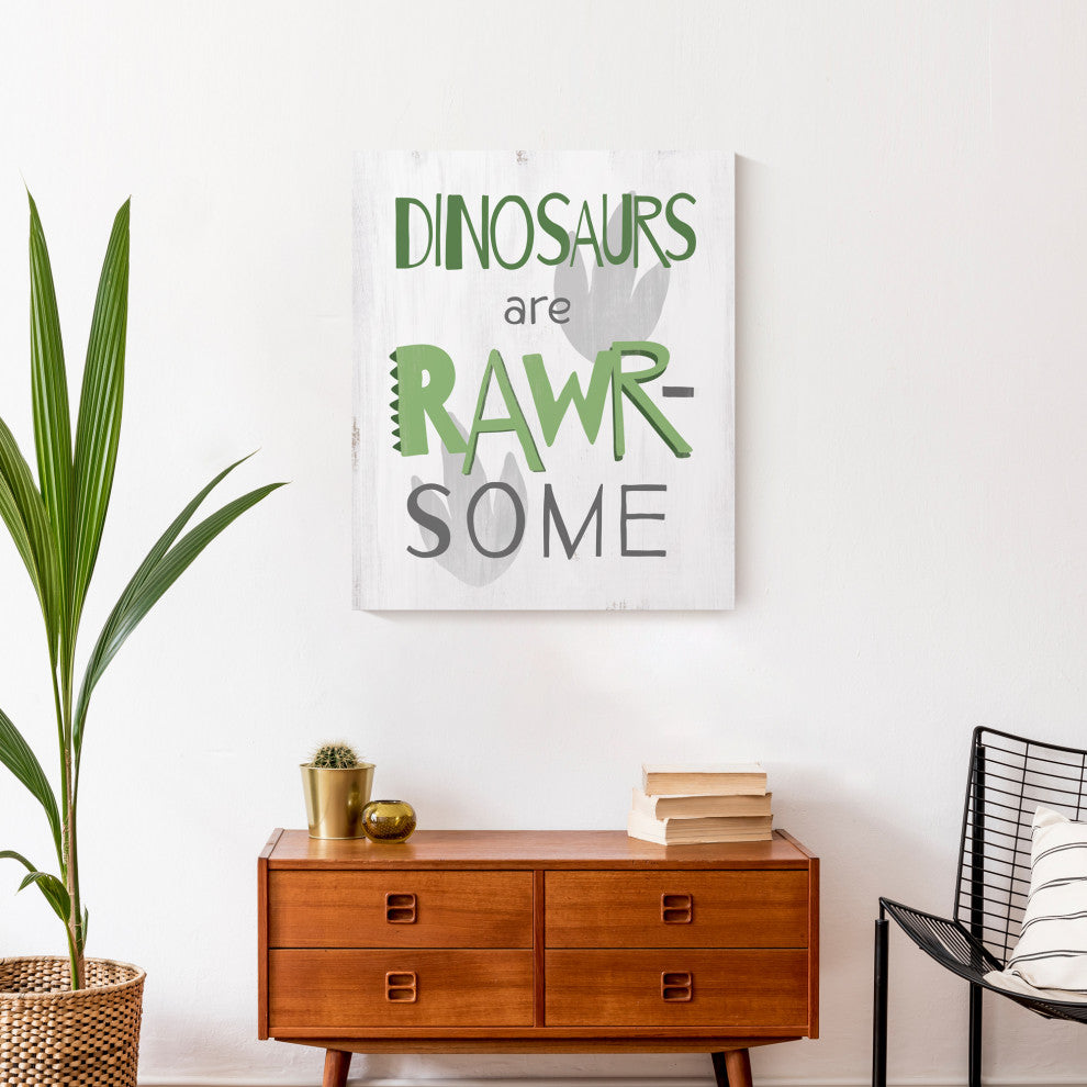 Dinosaurs Are Awesome Green 20x24 Canvas Wall Art