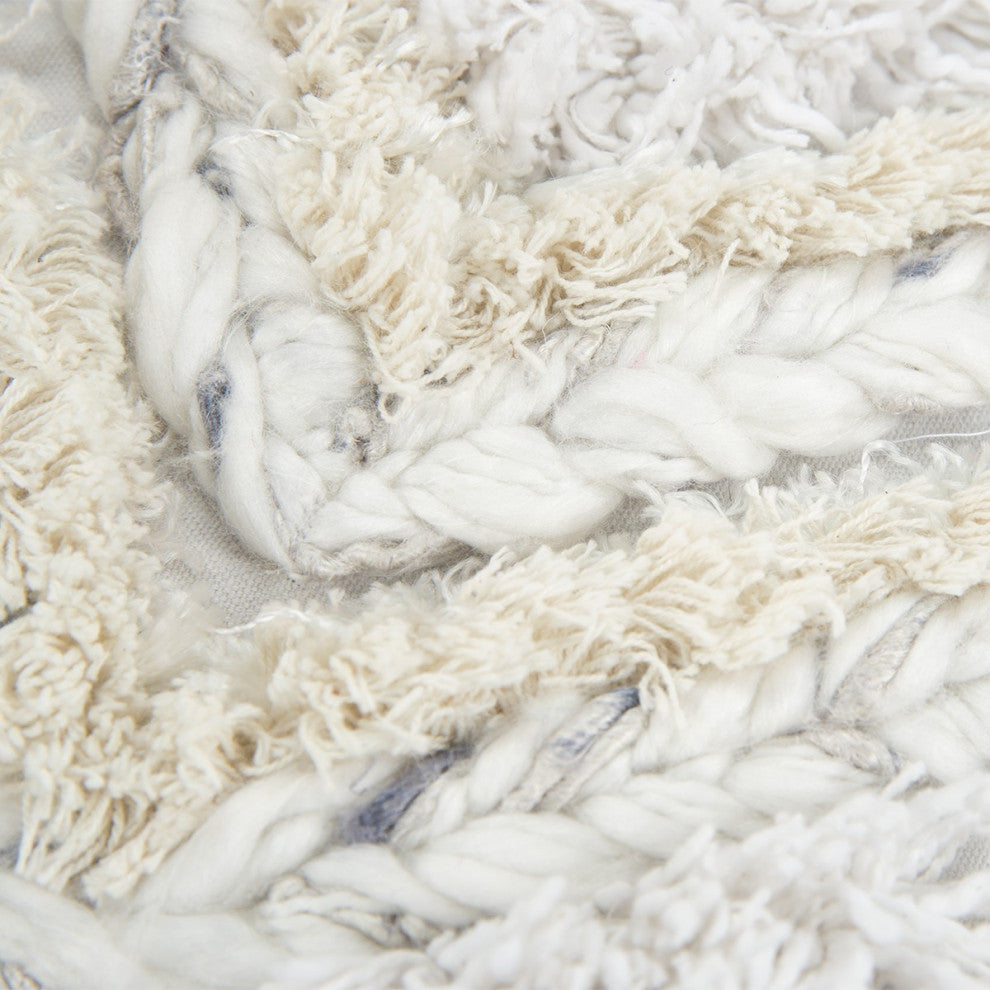 White Gray and Ivory Shaggy Chevron Throw Pillow