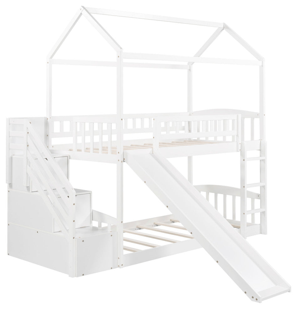 White Twin Over Twin Playhouse Styled Bunk Bed