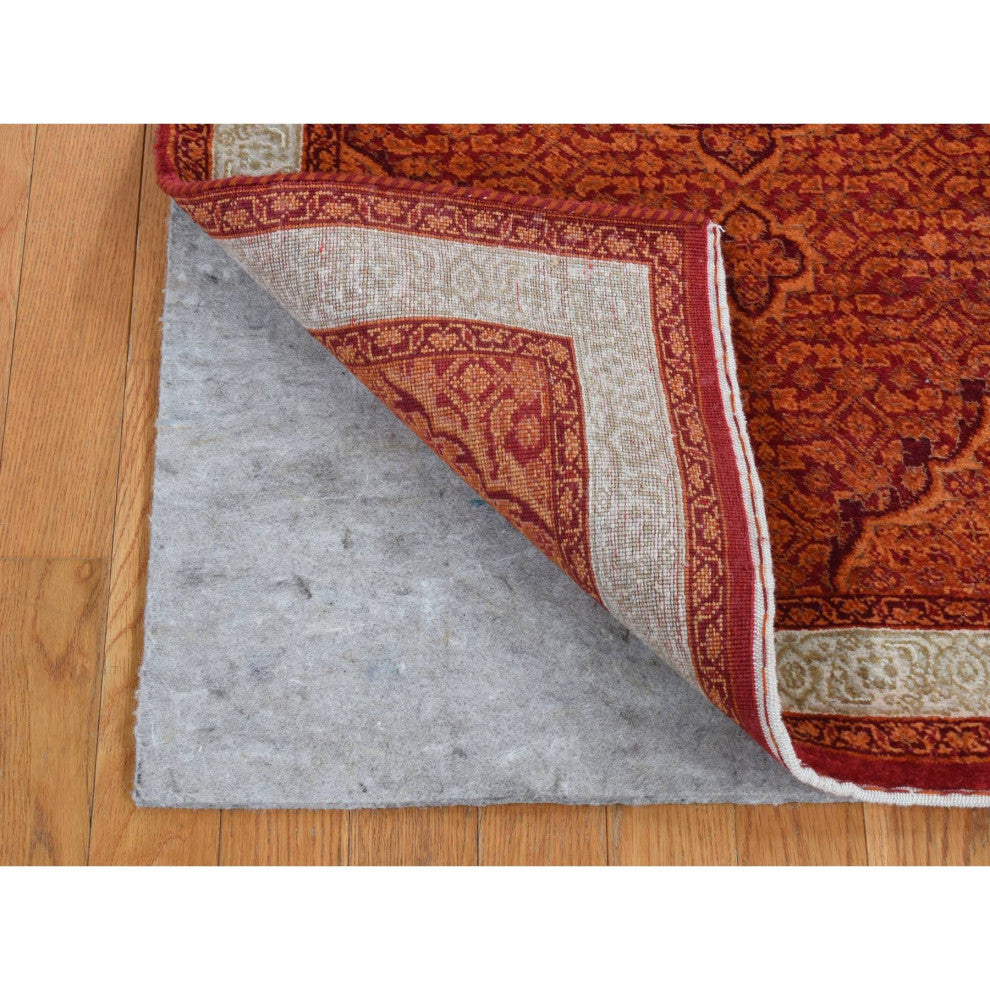 Pumpkin Orange Tabriz Mahi Wool Dense Weave Hand Knotted Runner Rug 2'9"x11'10"
