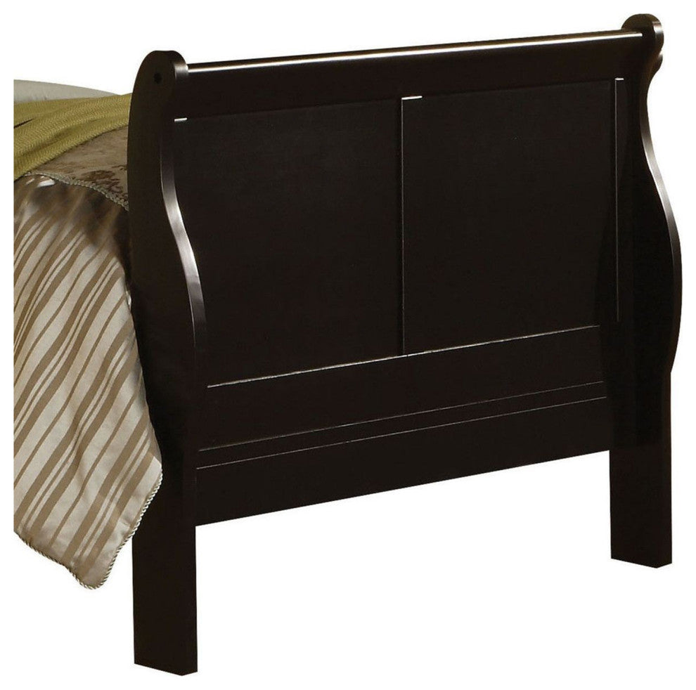 Paneled Full Size Bed with Sleigh Headboard and Footboard, Black