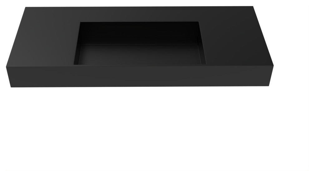 CastelloUSA Juniper Wall Mounted Countertop Concealed Drain Basin Sink, Black, 48, Center Basin, No Faucet Hole