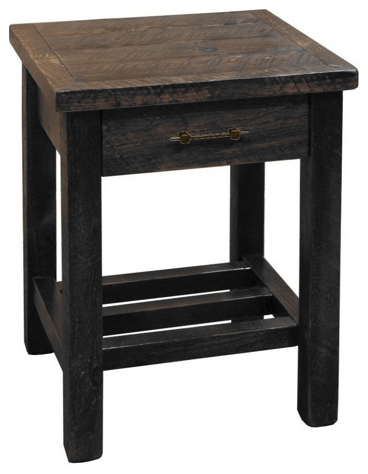 Rustic Barn Wood Style Timber Peg 1-Drawer End Table, Dusk